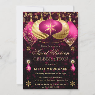 Rosa und Gold Glitter-Kugeln Sweet Sixteen Einladung