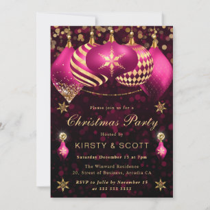 Rosa und Gold Glitter-Weihnachtskugeln Weihnachtsf Einladung