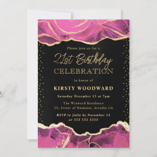 Rosa und Gold Glitzer Agate Geburtstagsparty Einladung
