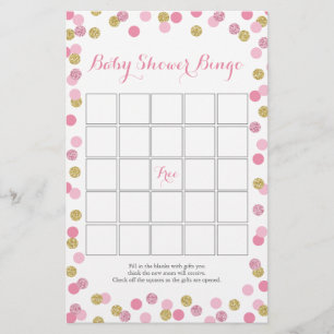 Rosa und Gold Glitzer Baby Showroom Bingo Game Flyer