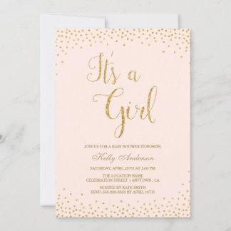 Rosa und Gold Glitzer Girl Baby Dusche Einladungen