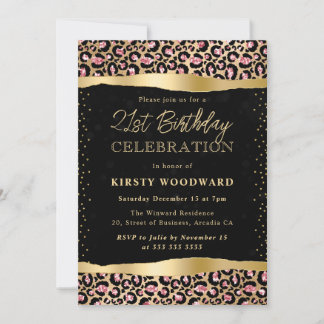 Rosa und Gold Glitzer Leopard Spots 21. Geburtstag Einladung