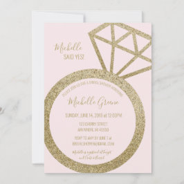 Rosa und Gold Glitzer Ring - Sie sagte ja! Einladung