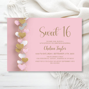Rosa und Gold Herz Thema Sweet 16 Geburtstag Einladung