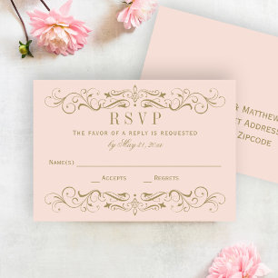 Rosa und Gold Hochzeit mit florierendem Design RSVP Karte