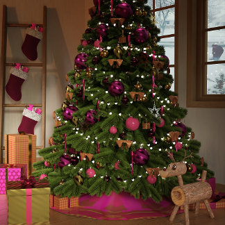 Rosa und Gold Kaleidoskop Polyester Weihnachtsbaumdecke