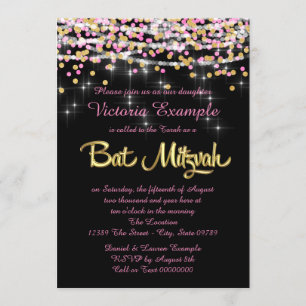Rosa und Gold Konfetti Bat Mitzwa Einladung