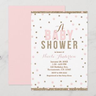 Rosa und Gold Konfetti Punkte Mädchen Baby-Party Einladung