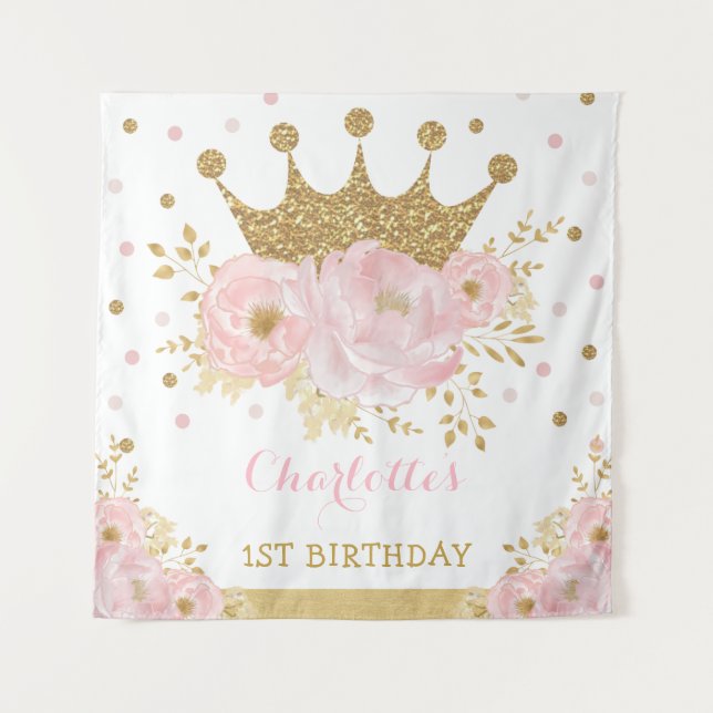 Rosa und Gold Königliche Kronprinzessin Geburtstag Wandteppich (Vorderseite)