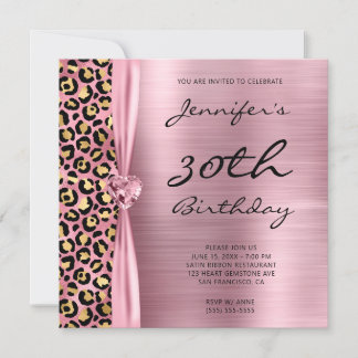 Rosa und Gold Leopard Foil Gem Herz 30. Geburtstag Einladung
