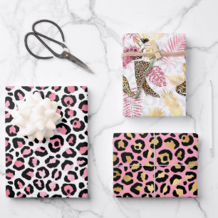 Rosa und Gold Leopard Geschenkpapier Set