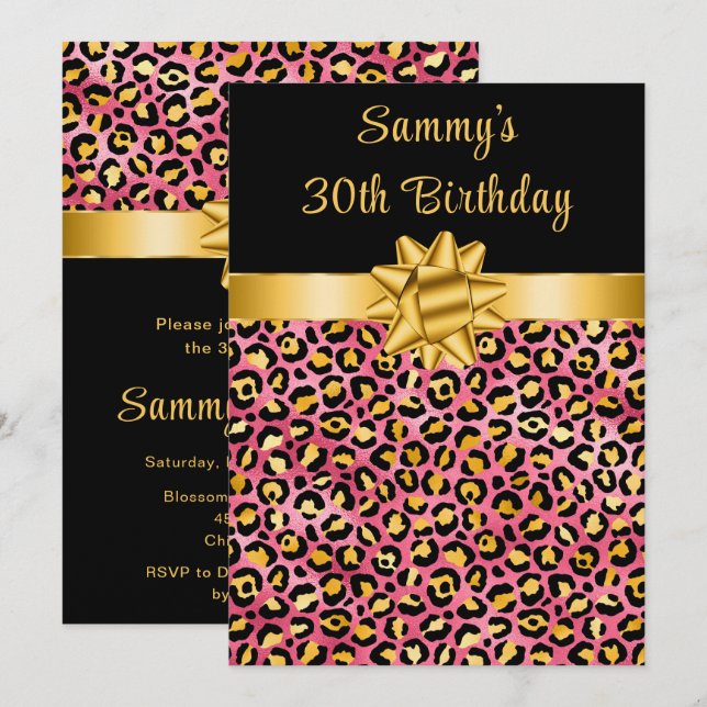 Rosa und Gold Leopard Print Birthday Party Einladung (Vorne/Hinten)