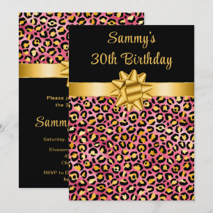 Rosa und Gold Leopard Print Birthday Party Einladung