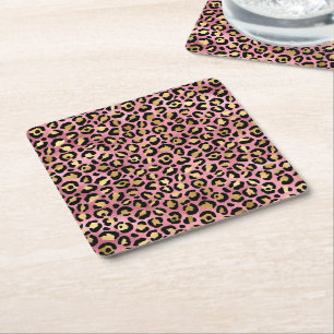 Rosa und Gold Leopard Serie Design 15 Rechteckiger Pappuntersetzer