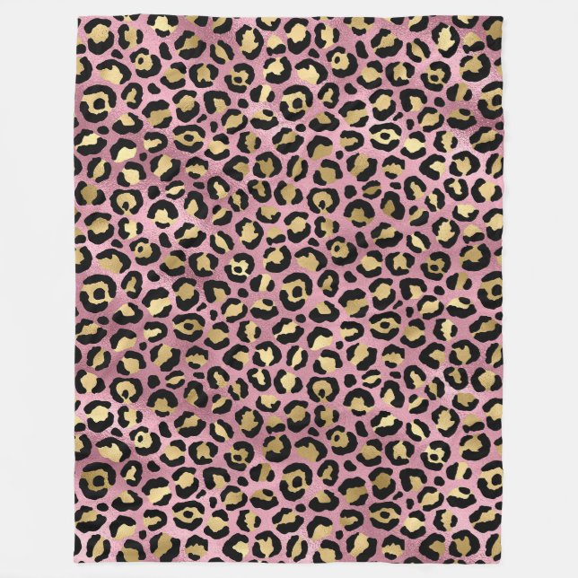 Rosa und Gold Leopardenprint Fleecedecke (Vorderseite)
