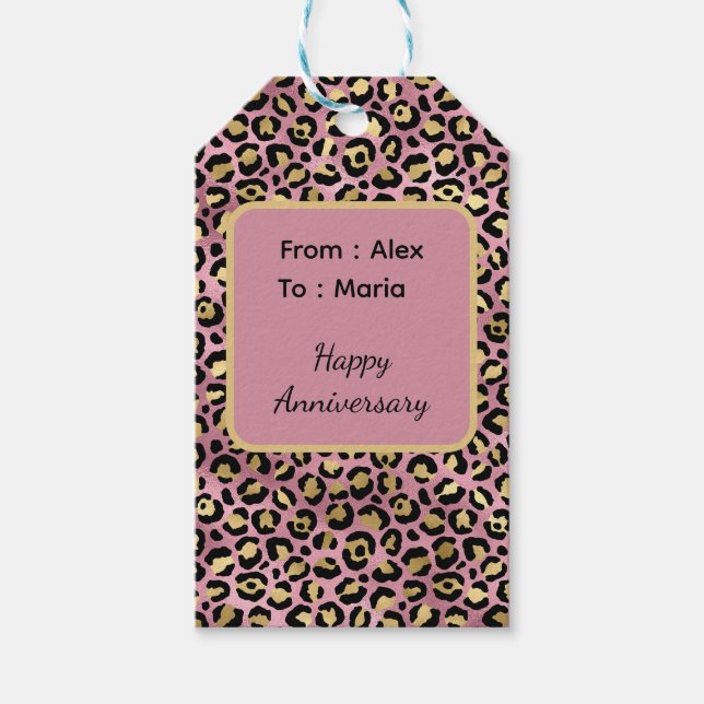 Rosa und Gold Leopardenprint Geschenkanhänger (Vorderseite)
