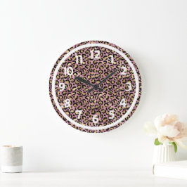 Rosa und Gold Leopardenprint Große Wanduhr