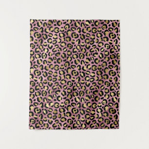 Rosa und Gold Leopardenprint Wandteppich