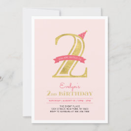 Rosa und Gold | Mädchen 2. Geburtstag Party Einladung