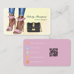 Rosa und Gold Modedesigner QR-Code Geschäft Ca Visitenkarte