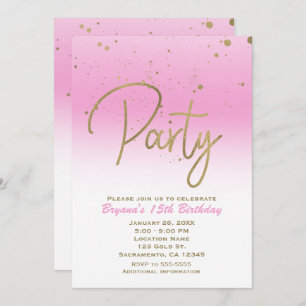 Rosa und Gold Modern Glam Confetti Geburtstagspart Einladung