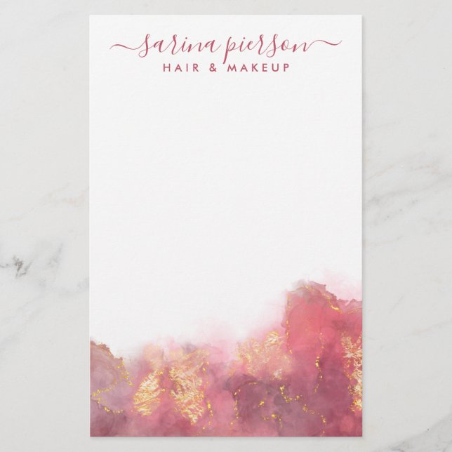 Rosa und Gold Moderne Kunst Flüssige Aquarellfarbe Briefpapier (Vorderseite)