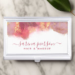 Rosa und Gold Moderne Kunst Flüssige Aquarellfarbe Visitenkarten Dose<br><div class="desc">Rosa und Gold Moderne Art Liquid Watercolor Tinte Business Card Case. Elegante Alkoholfarbe handbuchstabiert Stil Kalligraphie Skript berufliches Design. Perfekt für Make-ups,  Haarstylisten,  Kosmetologen und mehr!</div>