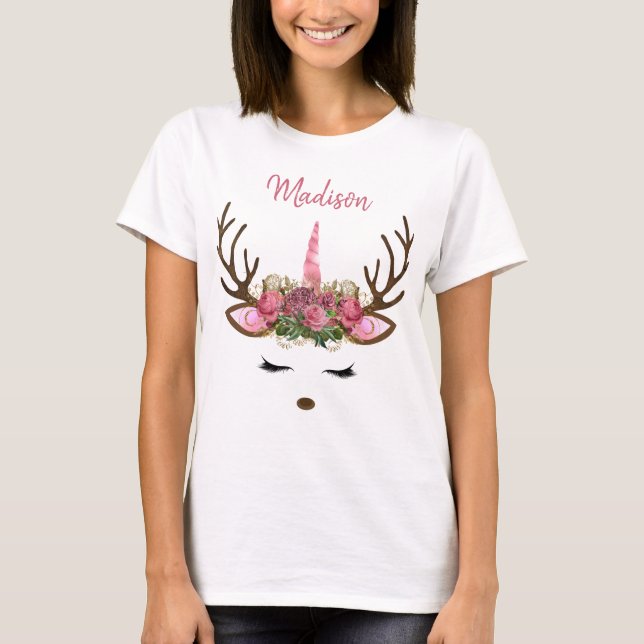 Rosa und Gold Monogram Weihnachtsmann T-Shirt (Vorderseite)