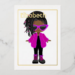 Rosa und Gold Neon Afroamerikanischer Geburtstag Folieneinladung