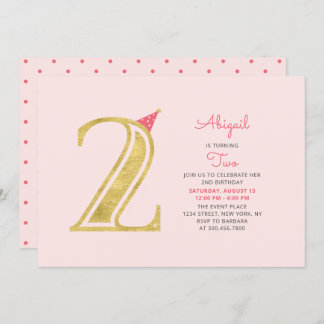 Rosa und Gold | Niedlich Modernes Mädchen 2. Gebur Einladung