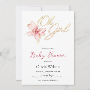 Rosa und Gold “Oh Girl” Gold-Typografie Baby Showe Einladung