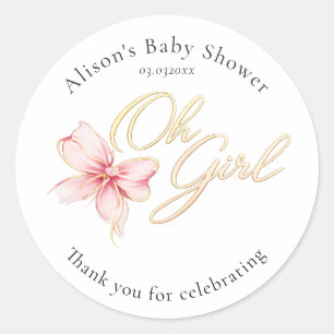 Rosa und Gold “Oh Girl” Gold-Typografie Baby Showe Runder Aufkleber