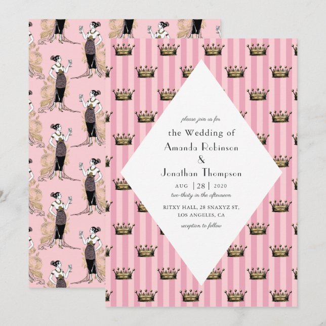 Rosa und Gold Paris Art Deco Einladung (Vorne/Hinten)