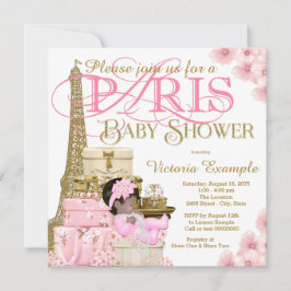 Rosa und Gold Paris Ethnic Girl Baby Dusche Einladung