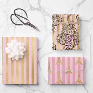 Rosa und Gold - Paris Geschenkpapier Set