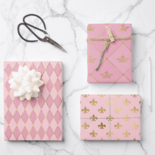 Rosa und Gold - Paris Geschenkpapier Set