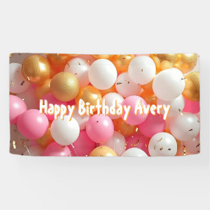 Rosa und Gold Personalisierter Geburtstag Banner