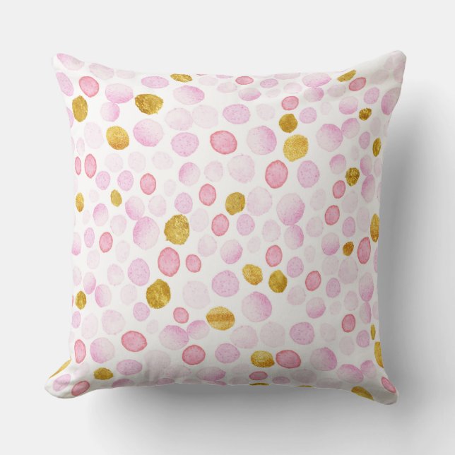 Rosa und Gold Polka Dot Throw Kissen (Vorderseite)