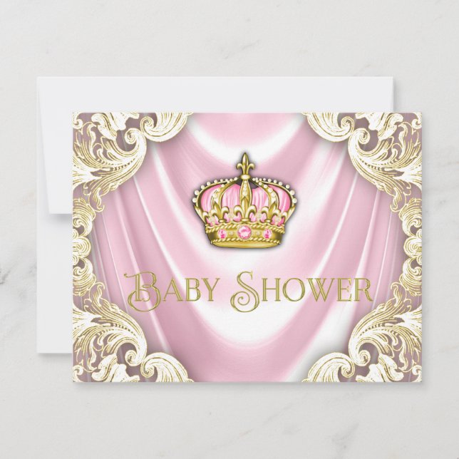 Rosa und Gold Princess Baby Dusche Einladung (Vorderseite)