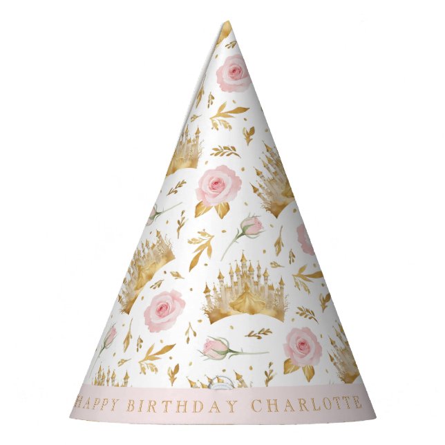 Rosa und Gold Princess Party Hat - Royal Birthday Partyhütchen (Links)