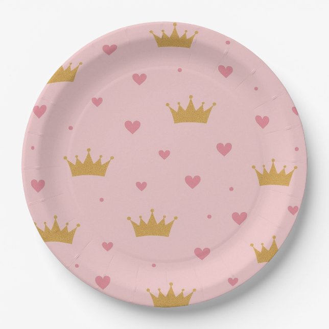 Rosa und Gold Prinzessin Muster Papier Teller (Vorderseite)