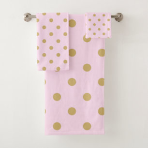 Rosa und Gold Punkte modernes trendiges Mädchenmus Badhandtuch Set