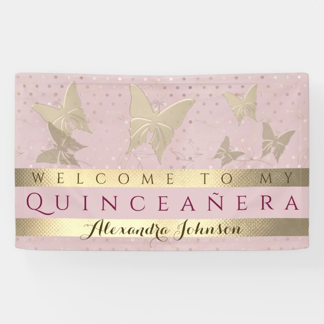 Rosa und Gold Quinceanera Geburtstag Banner (Horizontal)