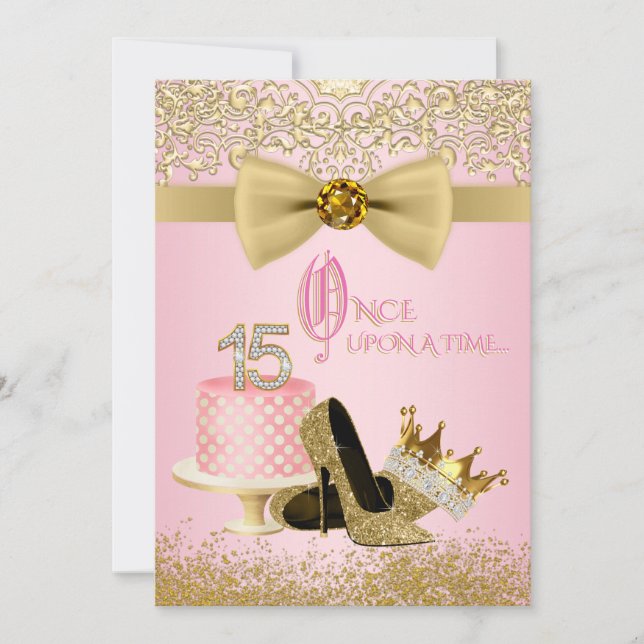 Rosa und Gold Quinceanera Prinzessin 15. Geburtsta Einladung (Vorderseite)