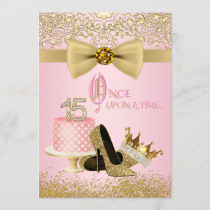 Rosa und Gold Quinceanera Prinzessin 15. Geburtsta Einladung
