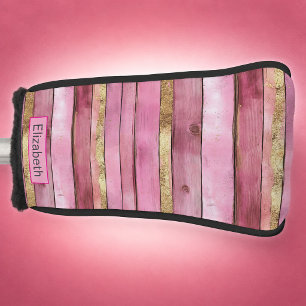 Rosa und Gold rustikale falsche Holz Personalisier Golf Headcover