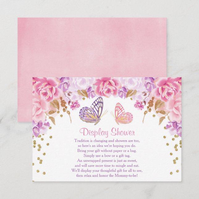 Rosa und gold Schmetterlingsduschfüße mit Badewann Begleitkarte (Vorne/Hinten)