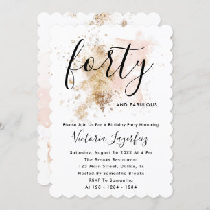 Rosa und Gold-Script Frauen am 40. Geburtstag Einladung