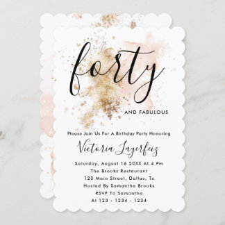 Rosa und Gold-Script Frauen am 40. Geburtstag Einladung