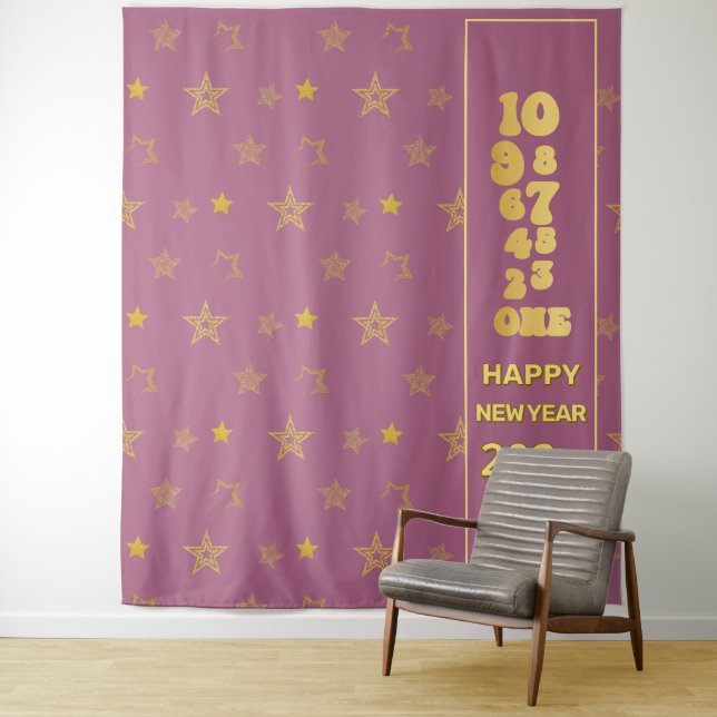 Rosa und Gold Silvester Countdown-Party Wandteppich (Beispiel)